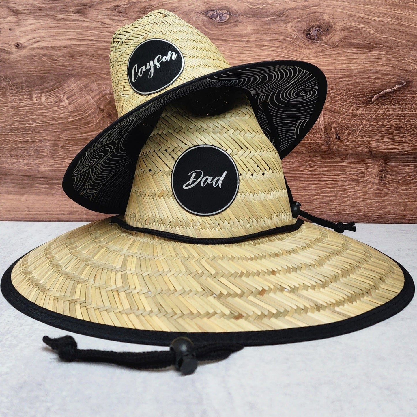 Personalized Leather Name Patch Straw Hat Sun Hat With Initials and Symbols Gift for Toddler Child Adult