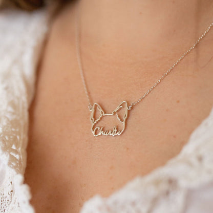 Personalised Dog and Cat Breed Ears Necklace with Name