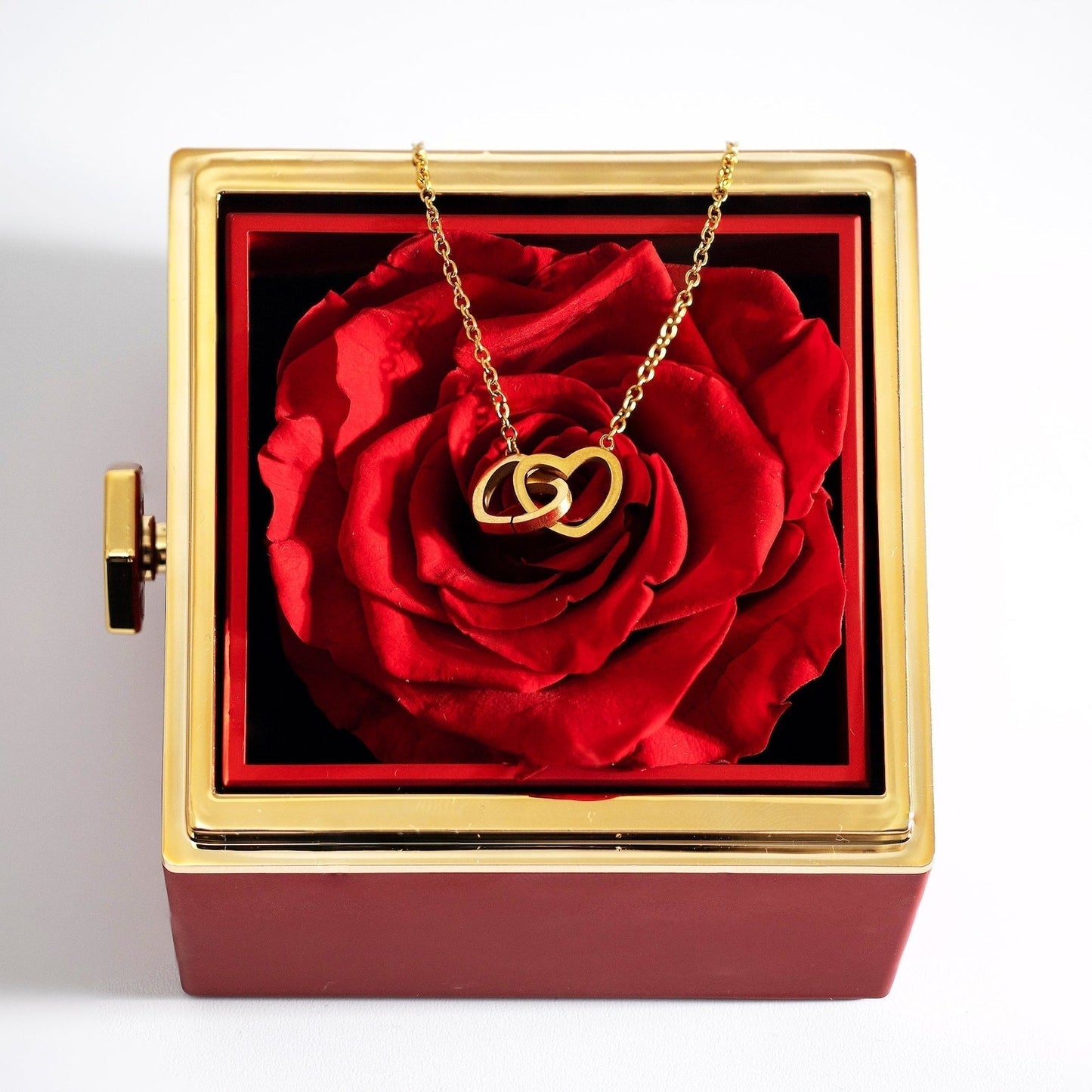 Eternally Preserved Rotating Rose Box W/ Engraved Heart Necklace