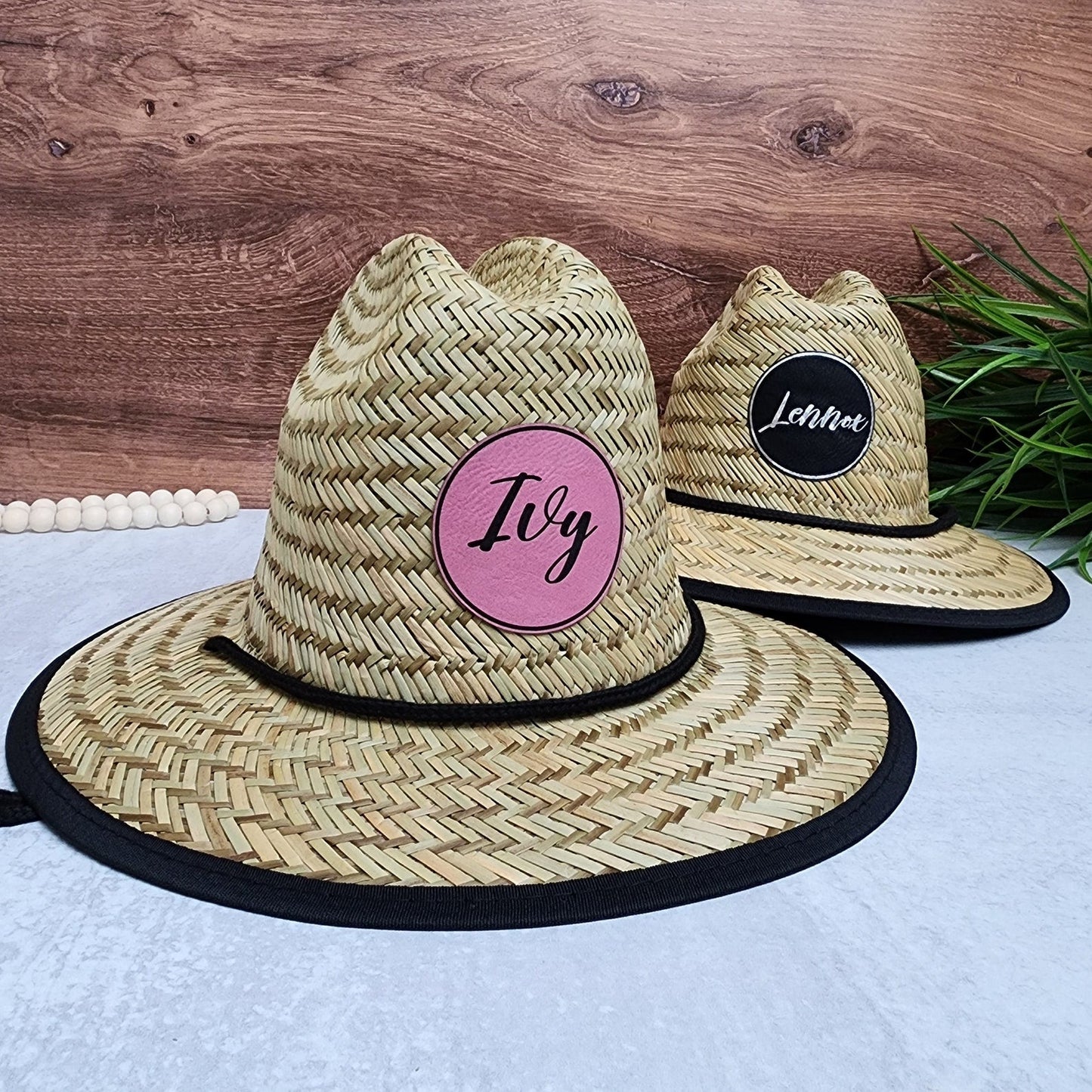 Personalized Leather Name Patch Straw Hat Sun Hat With Initials and Symbols Gift for Toddler Child Adult