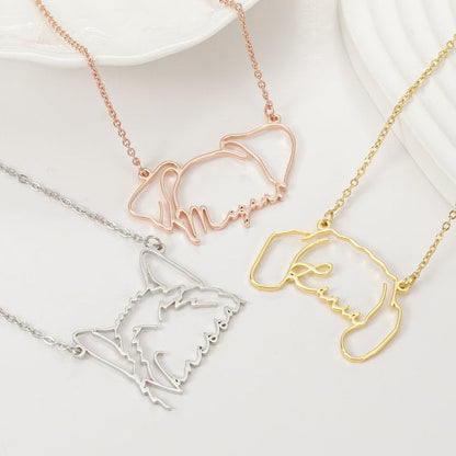 Personalised Dog and Cat Breed Ears Necklace with Name