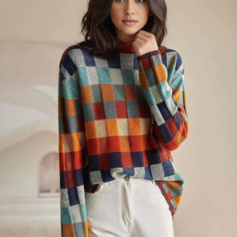 CASHMERE LUXE PATCHWORK TURTLENECK