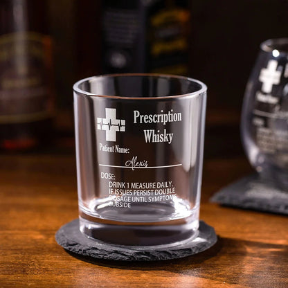 Personalized Funny Prescription Whisky Glasses and Slate Coaster with Laser Engraved Name