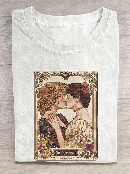 Lesbian Pride Tarot Card And They Were Roommates LGBT Casual Print T-Shirt