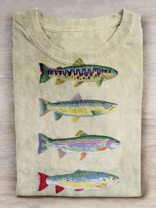 Fish Art Print Casaul Short Sleeve T-Shirt