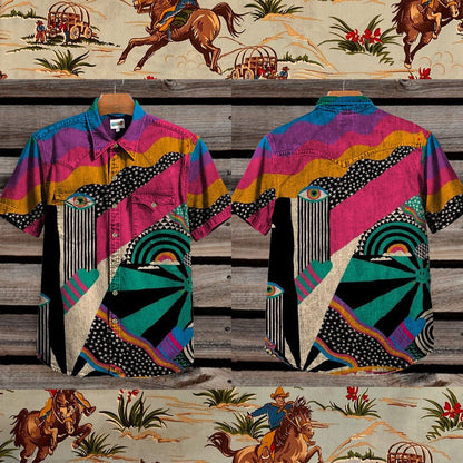 Vintage Western Art Print Casual Shirt