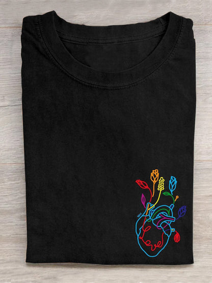 Pride Day Rainbow Colored Heart Print T-Shirt