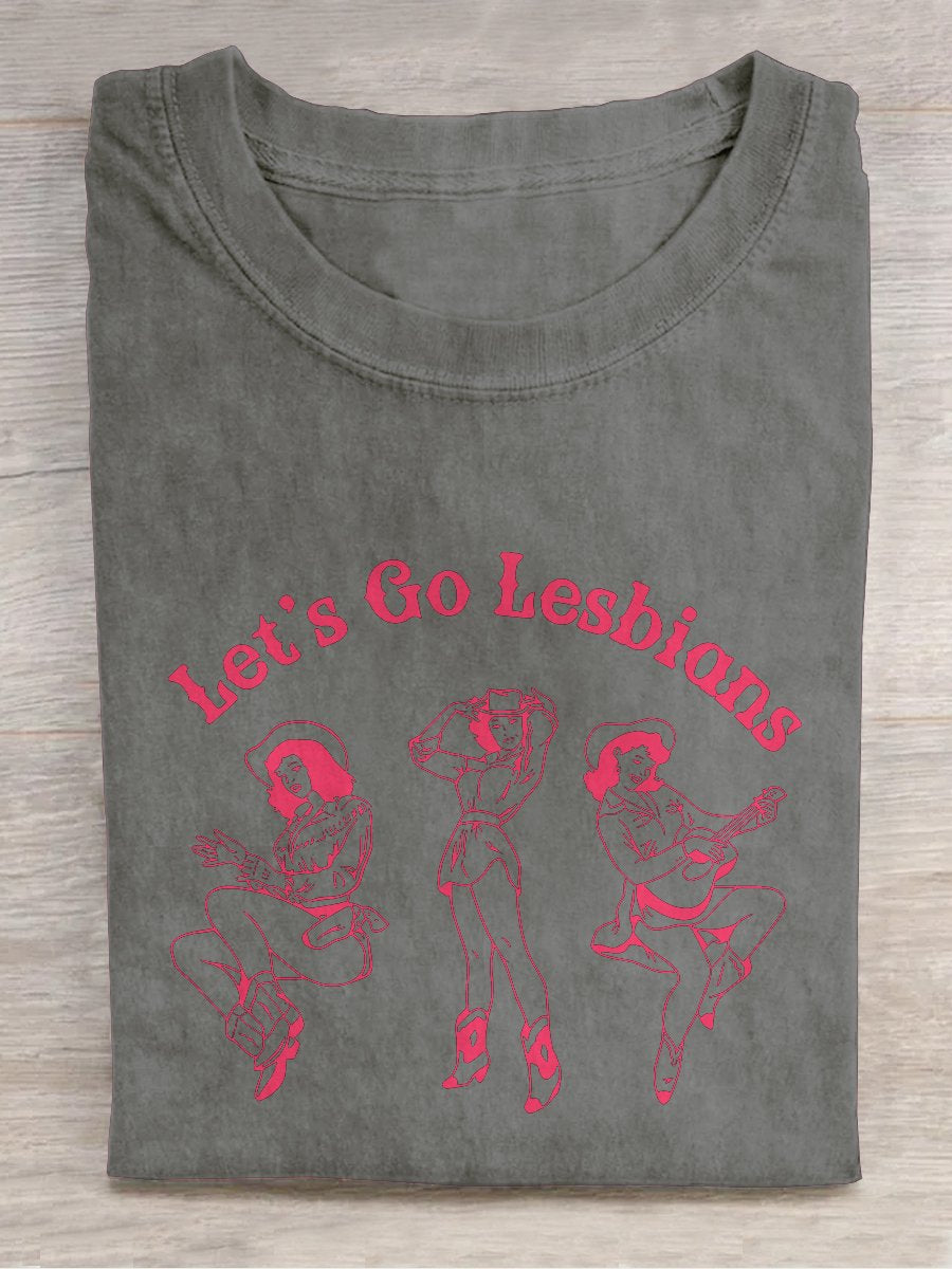 Women's LGBT Let's Go Lesbians Western Pride Trans Rights Casual Print T-Shirt