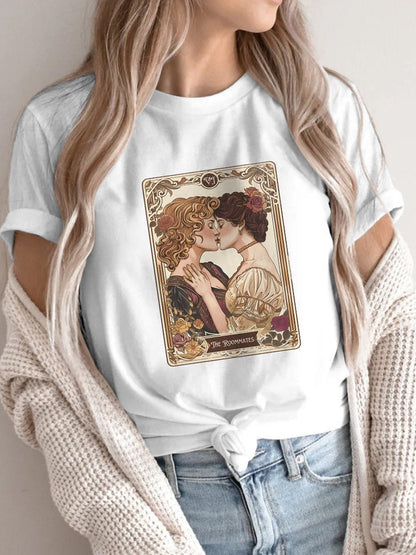 Lesbian Pride Tarot Card And They Were Roommates LGBT Casual Print T-Shirt