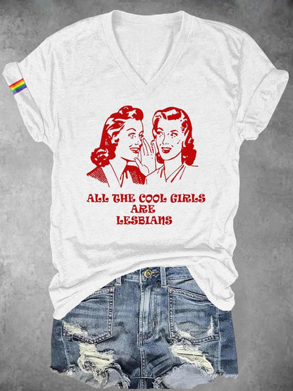 Women's All The Cool Girls Are Lesbian LGBT Bisexual Transgender Lesbian Print Casual T-Shirt