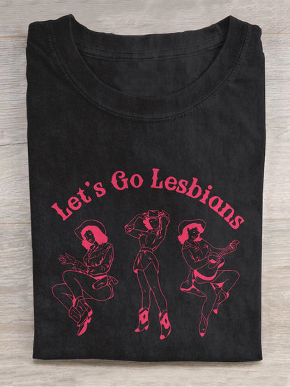 Women's LGBT Let's Go Lesbians Western Pride Trans Rights Casual Print T-Shirt