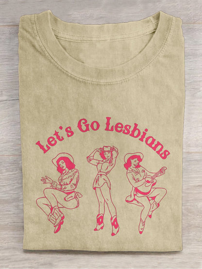 Women's LGBT Let's Go Lesbians Western Pride Trans Rights Casual Print T-Shirt