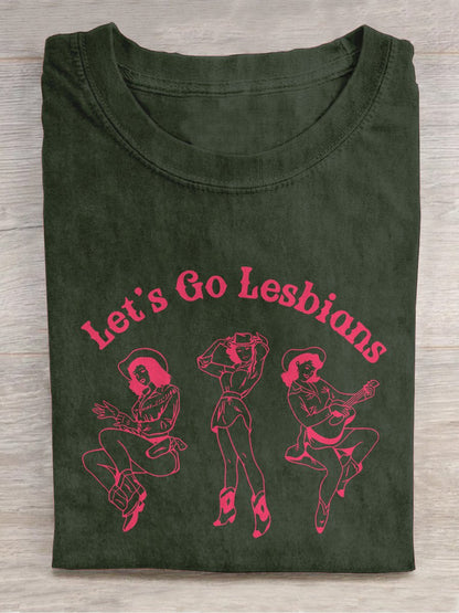 Women's LGBT Let's Go Lesbians Western Pride Trans Rights Casual Print T-Shirt