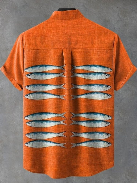 Vintage Fish Art Print Casual 100% Cotton Shirt