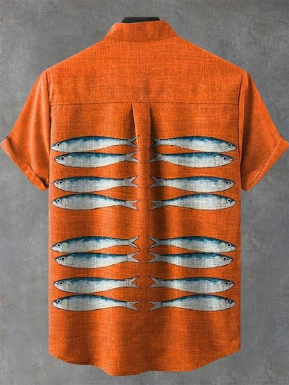 Vintage Fish Art Print Casual 100% Cotton Shirt