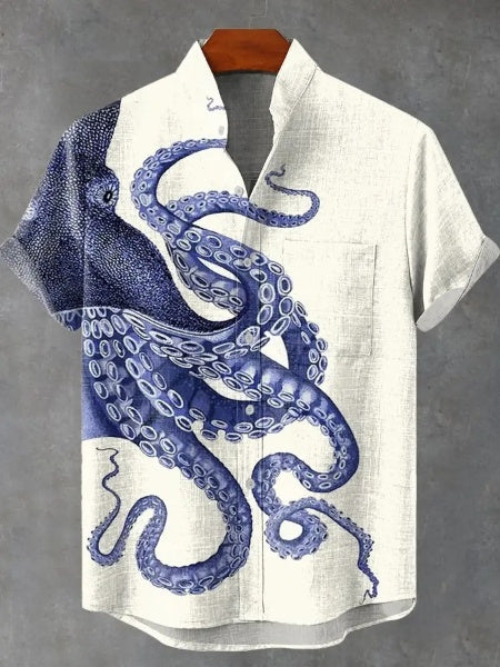 Deep Sea Octopus Art Print Casual 100% Cotton Shirt