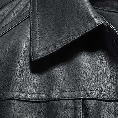 MEN'S LAPEL LEATHER BIKER JACKET