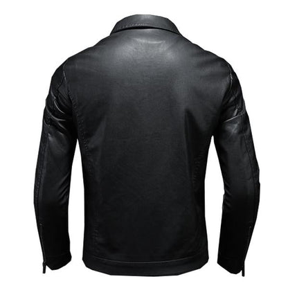 MEN'S LAPEL LEATHER BIKER JACKET