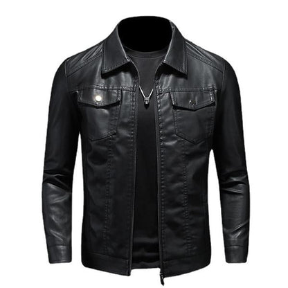 MEN'S LAPEL LEATHER BIKER JACKET