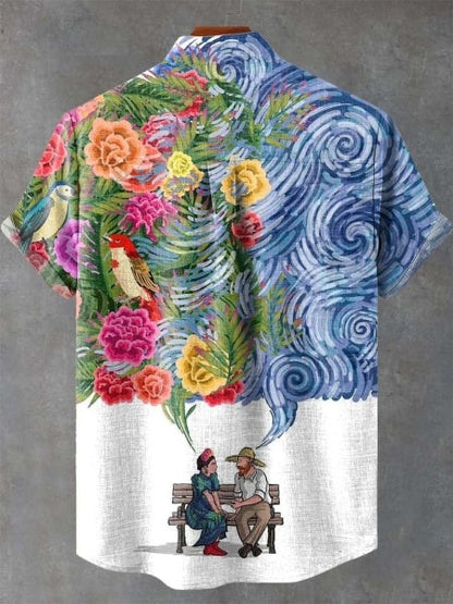 Vintage Frida Kahlo And Vincent Van Gogh Print Casual 100% Cotton Shirt