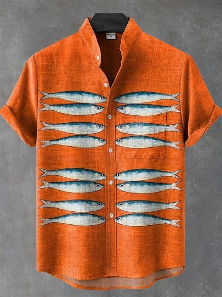 Vintage Fish Art Print Casual 100% Cotton Shirt