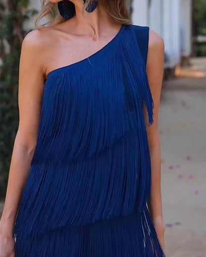 Off-Shoulder Elegant Fringe Dress