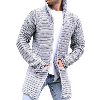 Men's Solid Stand Collar Mid-Length Knit Cardigan