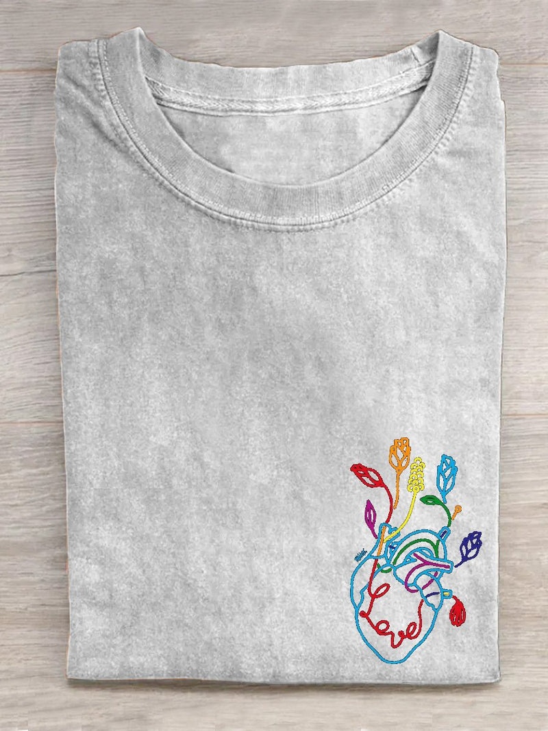 Pride Day Rainbow Colored Heart Print T-Shirt