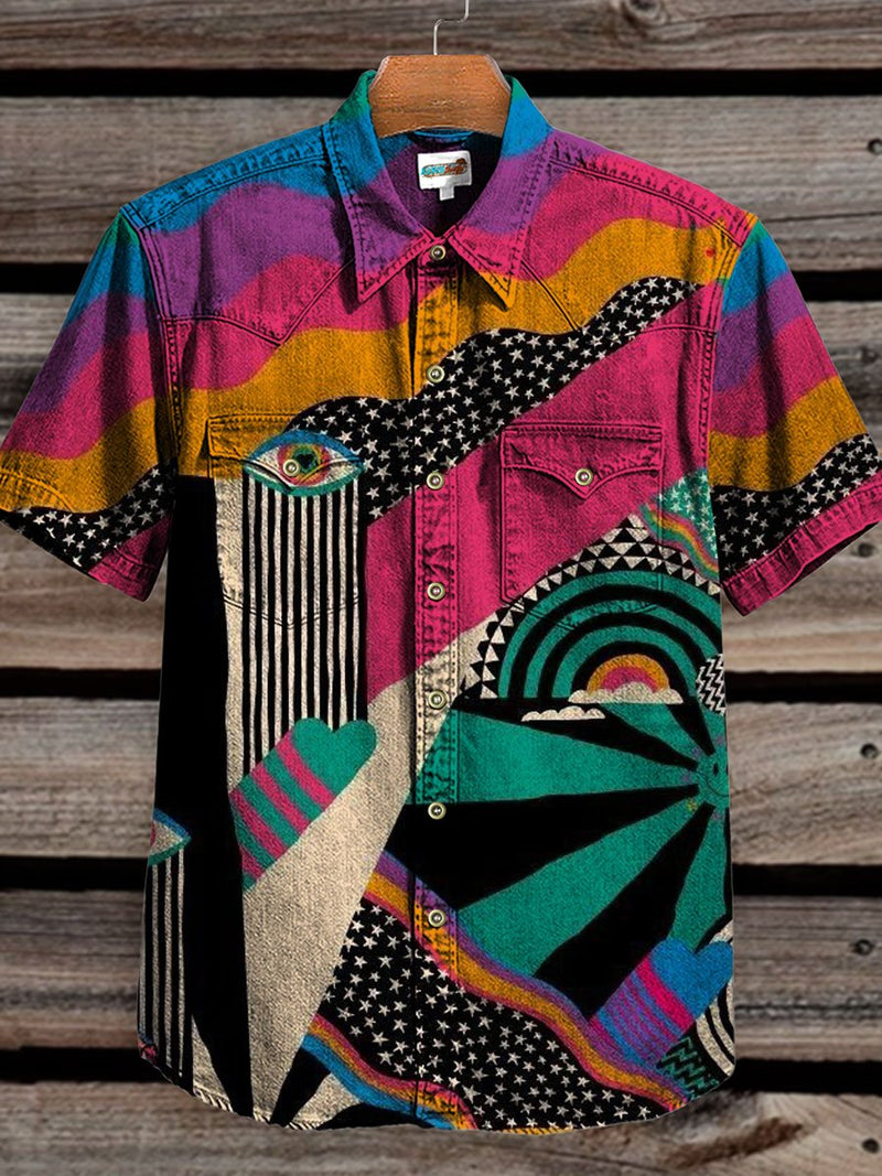 Vintage Western Art Print Casual Shirt