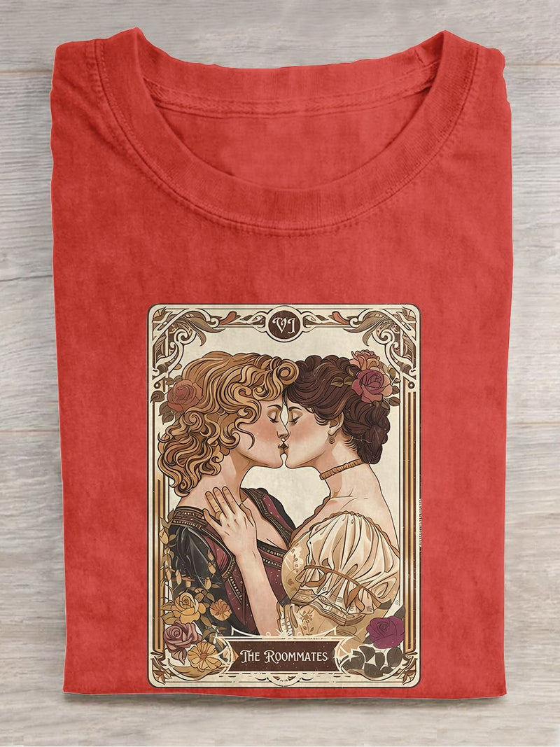 Lesbian Pride Tarot Card And They Were Roommates LGBT Casual Print T-Shirt