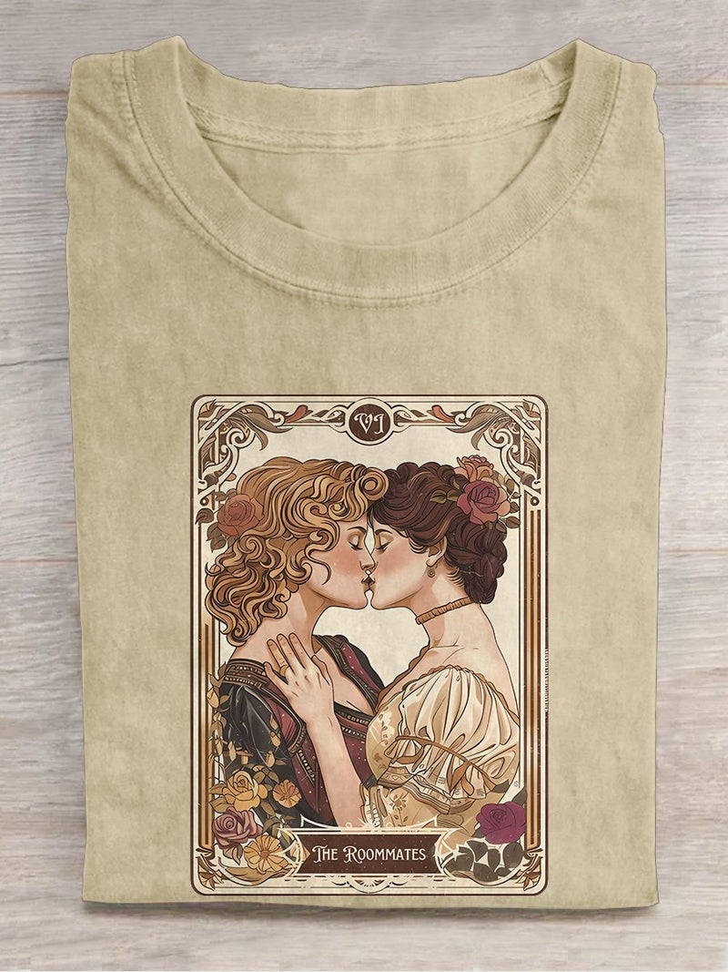 Lesbian Pride Tarot Card And They Were Roommates LGBT Casual Print T-Shirt