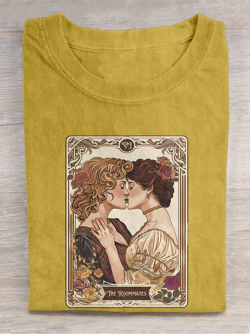 Lesbian Pride Tarot Card And They Were Roommates LGBT Casual Print T-Shirt