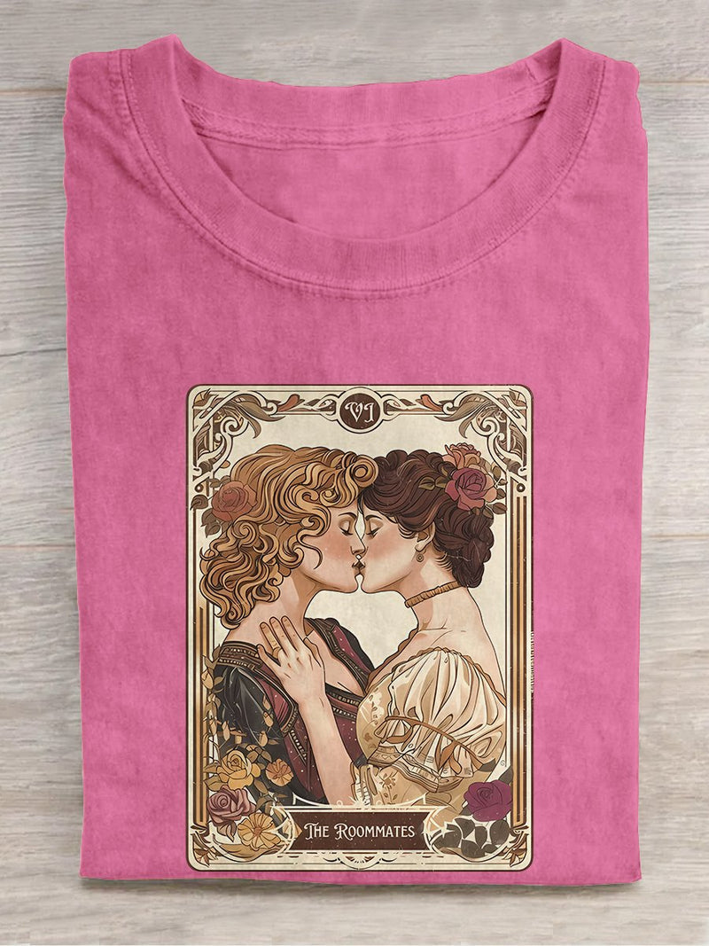 Lesbian Pride Tarot Card And They Were Roommates LGBT Casual Print T-Shirt