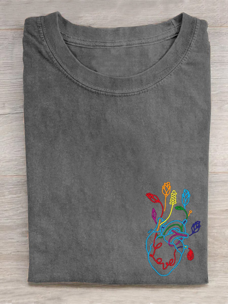 Pride Day Rainbow Colored Heart Print T-Shirt