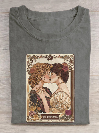 Lesbian Pride Tarot Card And They Were Roommates LGBT Casual Print T-Shirt