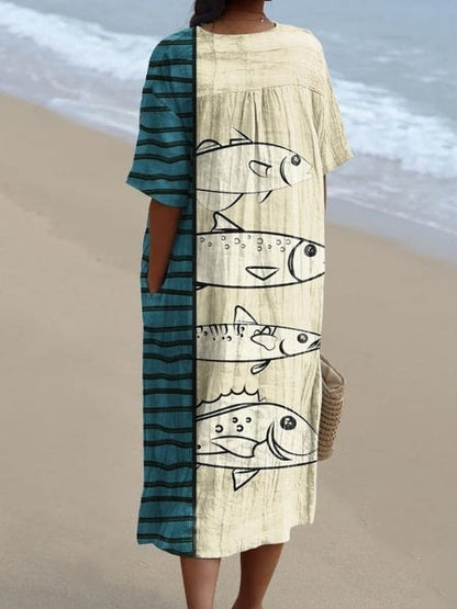 Women's Fish Art Print Flowy Dress