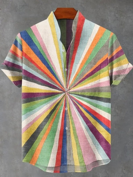 Rainbow Stripes Bloom Art Print Casual 100% Cotton Shirt