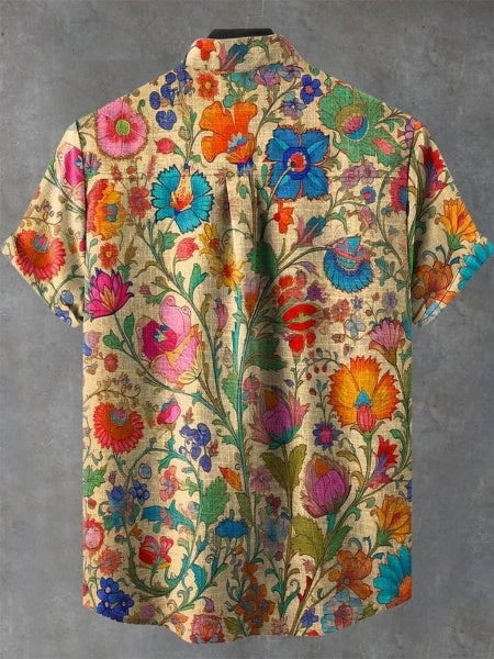 Men's Indian Folk Floral Print Art Casual 100% Cotton Shirt