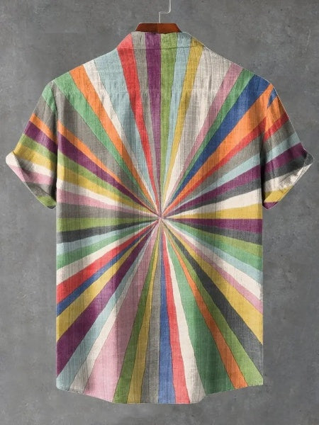 Rainbow Stripes Bloom Art Print Casual 100% Cotton Shirt