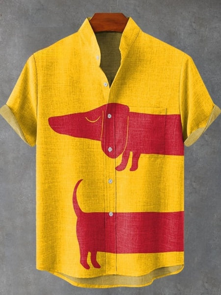 Cute Animal Fun And Colorful Dogs Dachshund Vintage Print Casual 100% Cotton Shirt