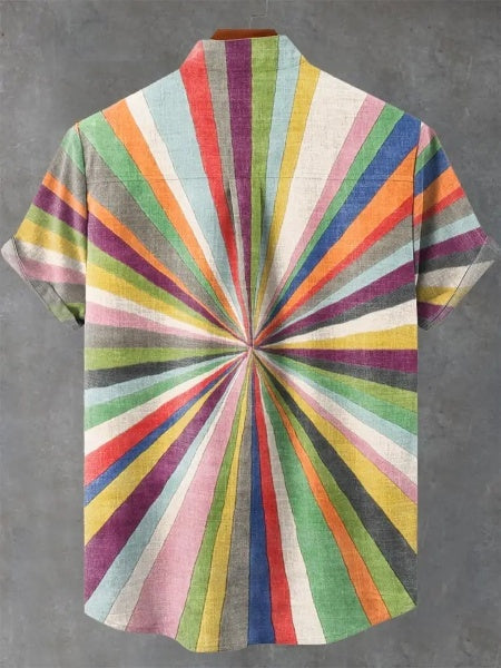 Rainbow Stripes Bloom Art Print Casual 100% Cotton Shirt