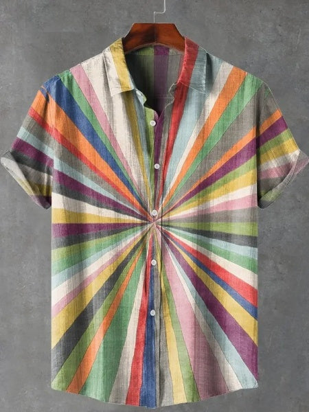 Rainbow Stripes Bloom Art Print Casual 100% Cotton Shirt