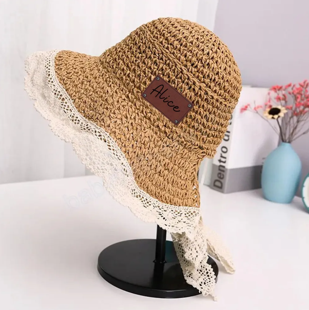 Personalized Summer Leather Patch Straw Hat for Comfort & Unique