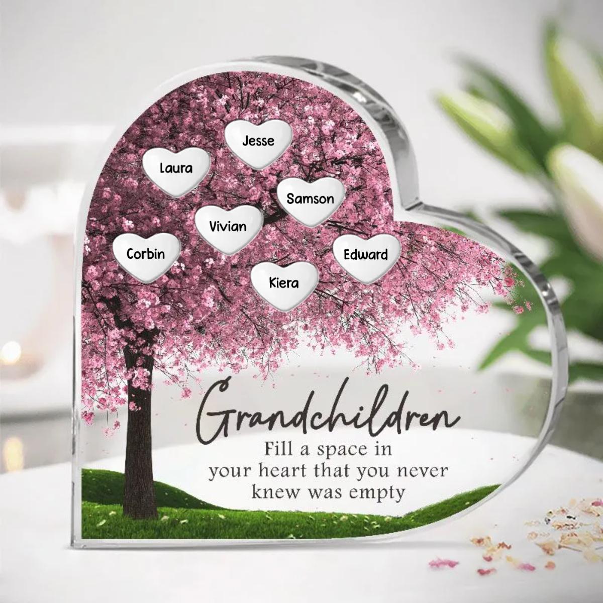 Grandma - Grandchildren Fill In A Space In Your Heart - Personalized Heart Acrylic Plaque