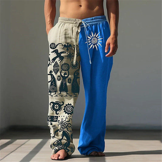 Ethnic Vintage Men's 3D Print Linen Pants